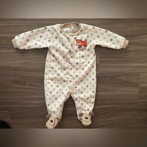 Carter's Cream and Brown Footed One Piece fleece size 6M